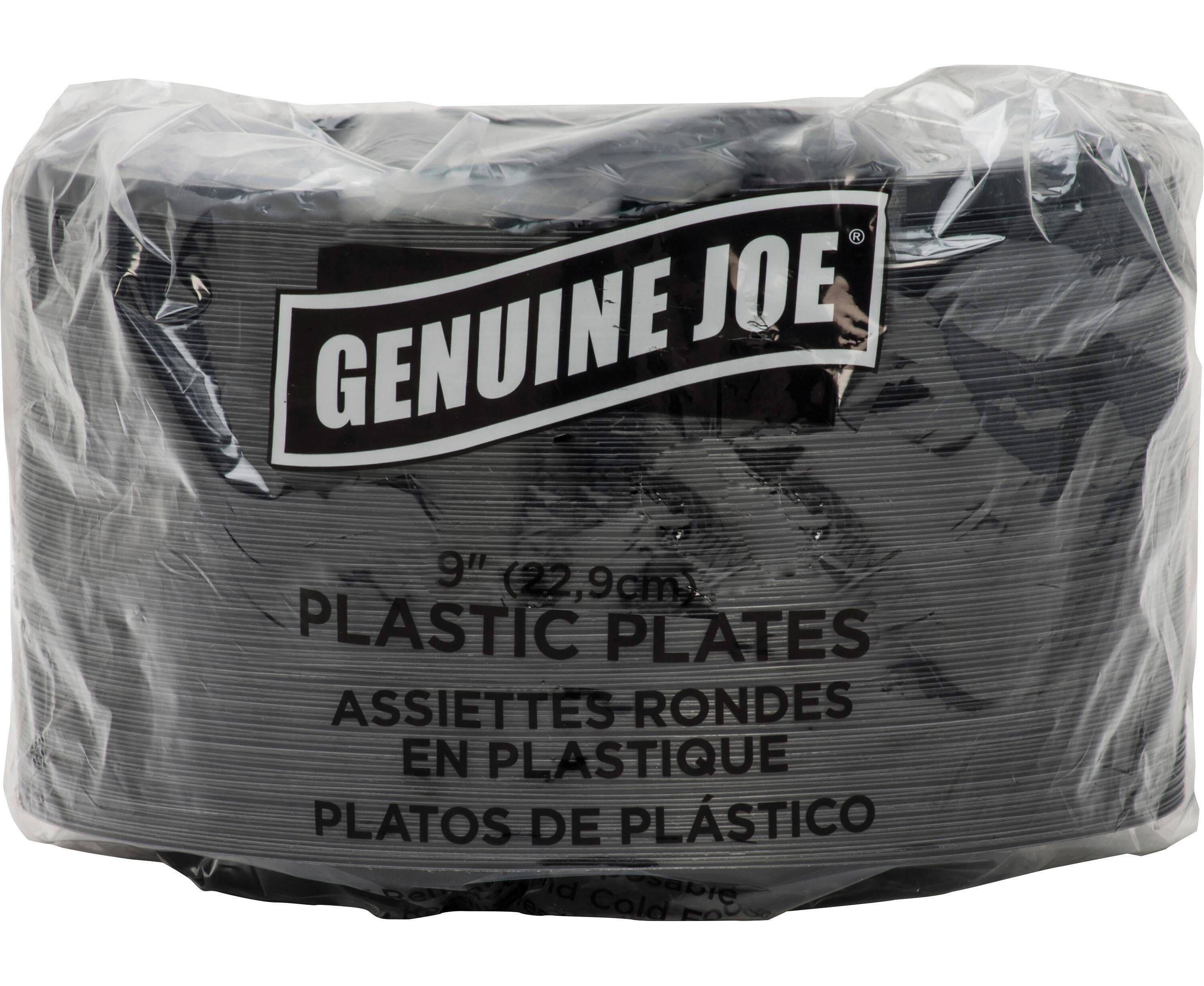 Genuine Joe Disposable/Reusable Round Plastic Plate, 9 W in, Black, Pack of 125, Item Number 1310443